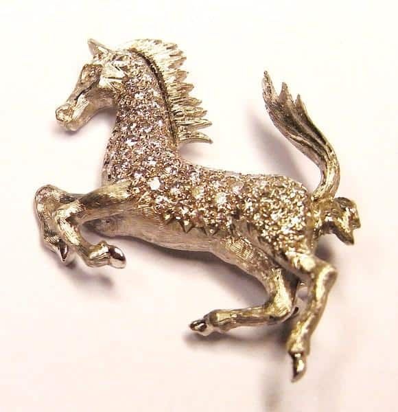 Diamond and platinum horse brooch