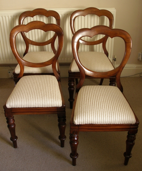 SOLD-4 Victorian walnut balloon back dining chairs