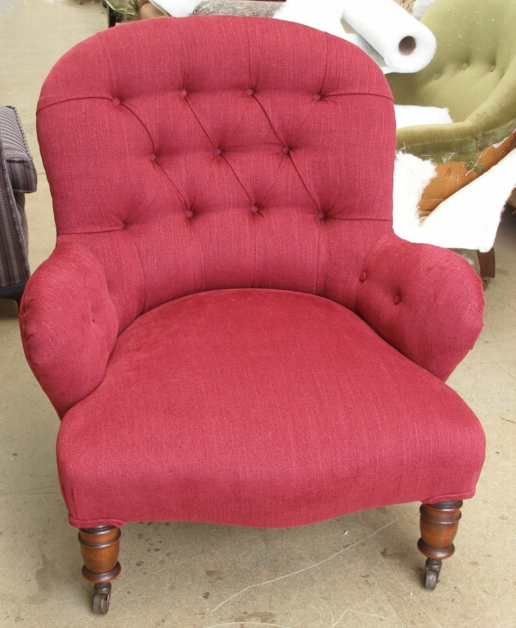 SOLD-Victorian deep buttoned salon armchair