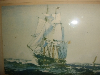 Antique QUALITY PRINT OF SAILING SHIP SIGNED BY ARTIST G.S.BAGLEY ON BORDER C1900 17 X 13 INCHES
