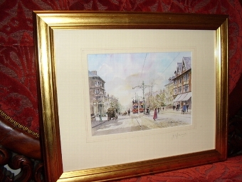 FIRST SIGNED COPY PRINT OF LONDON ROAD LEICESTER  BACK IN 1900'S BY ARTIST A.E.HARRISON AFTER HIS ORIGINAL WATERCOLOUR PAINTING  W.16.5  x  H.13.5  INCHES