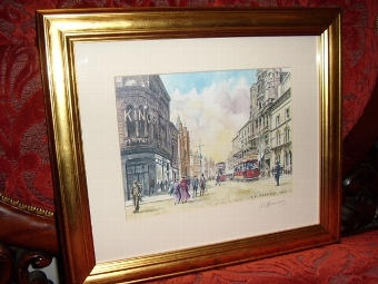 FIRST SIGNED COPY PRINT OF GRANBY STREET LEICESTER  BACK IN 1900'S BY ARTIST A.E.HARRISON AFTER HIS ORIGINAL WATERCOLOUR PAINTING  W14.5  x H12.5  INCHES
