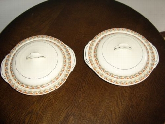 Antique PAIR OF WOODS PORCELAIN VEGETABLE TAUREENS IN IVORY WARE FINISH 