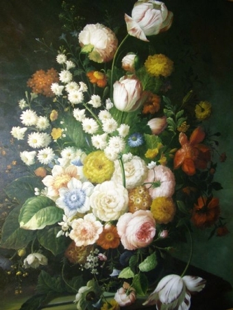 Antique FLOWER STILL LIFE OIL PAINTING BY SOUGHT AFTER ARTIST THOMAS WEBSTER BEAUTIFULLY PRESENTED IN AN EXPENSIVE ANTIQUE GILT FRAME & MEASURING 48 X 59 INCHES OVERALL