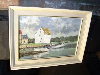Antique NEWLYN SCHOOL OIL PAINTING ON BOARD OF BOATS MOORED  15 X 11 INCHES