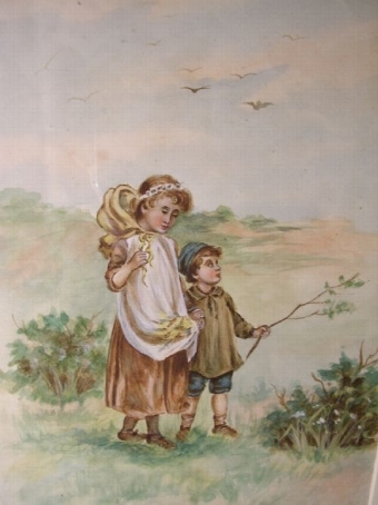 Antique WATERCOLOUR OF YOUNG GIRL WITH BOY SIGNED J.CRAMMER MEASURING 13.75 X 9 INCHES