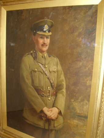 Antique IMPRESSIVE MILITARY OIL PORTRAIT OF A WW1 BRITISH ARMY OFFICER FROM THE CHESHIRE REGIMENT & PAINTED BY WITHERS-LEE DATED 1921 MEASURING 60 X 46 INCHES