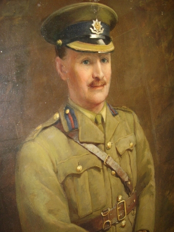 Antique IMPRESSIVE MILITARY OIL PORTRAIT OF A WW1 BRITISH ARMY OFFICER FROM THE CHESHIRE REGIMENT & PAINTED BY WITHERS-LEE DATED 1921 MEASURING 60 X 46 INCHES