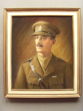 Antique WW1 PASTEL & GOUACHE PORTRAIT ON CANVAS OF AN OFFICER IN THE RIFLES BRIGADE  