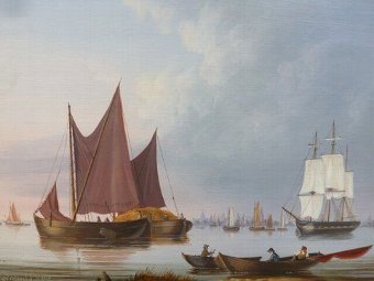 Antique MARINE OIL PAINTING BY BERNARD PAGE IN THE DUTCH MANNER OF FISHING VESSELS AND A MASTED SCHOONER
