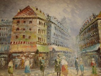 Antique IMPRESSIONIST OIL PAINTING OF FRENCH STREET SCENE
