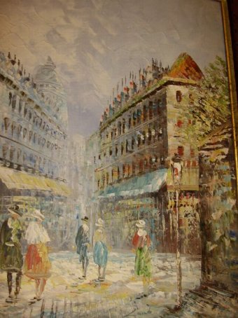 Antique IMPRESSIONIST OIL PAINTING OF FRENCH STREET SCENE