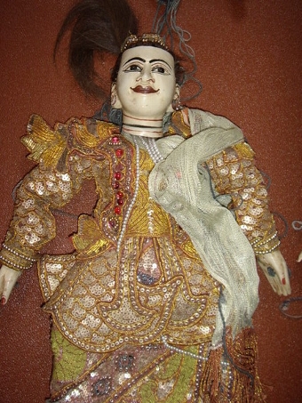 Antique BALANESE CHILD GIRL PUPPET HAND MADE 22 INCHES HIGH C1900-1920 ADORNED WITH SEQUINS & GOLD THREADING