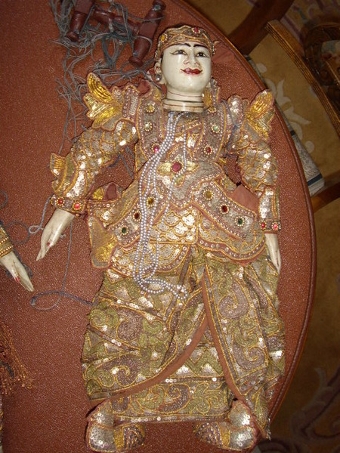 BALANESE CHILD BOY PUPPET HAND MADE  22 INCHES HIGH C1900-1920 ADORNED WITH SEQUINS & GOLD THREADING
