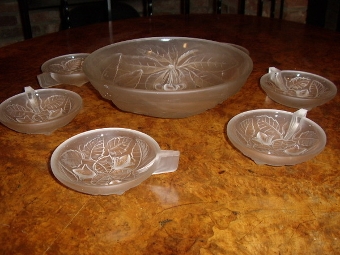 Antique ART GLASS PUNCH BOWL SET WITH 6 SAMPLERS BY G.VALLON OF FRANCE 1920 