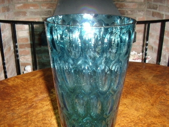Antique BLUE BUBBLE GLASS FLOWER VASE 