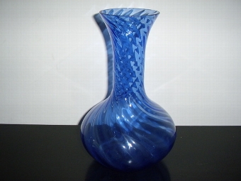 Antique BLUE BULBASS GLASS VASE WITH TWIST DESIGN