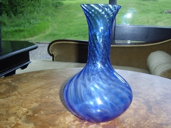 Antique BLUE BULBASS GLASS VASE WITH TWIST DESIGN