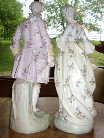 Antique QUALITY PAIR OF CONTINENTAL PORCELAIN FIGURINES  CIRCA 1860-80   19 INCHES HIGH 