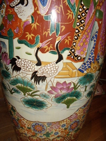 Antique A STUNNING PAIR OF 20THC.ORIENTAL ENAMELLED JAPANESE VASES MEASURING 5 FT 3 INCHES IN HEIGHT. 