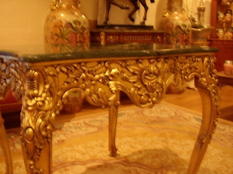 Antique CARVED GILT GAMES TABLE WITH MARBLE MOUNTED TOP 
