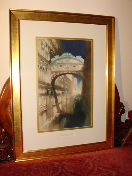 BRIDGE OF SIGH'S PROOF HAND COLOURED ETCHING SIGNED BY ARTIST C1870 32 X 24 INCHES