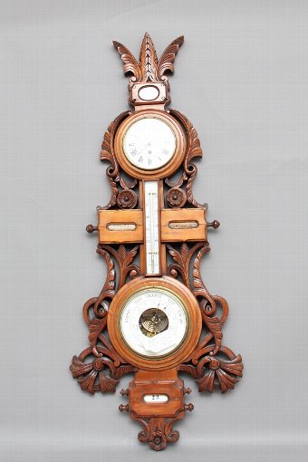 19th Century American carved walnut barometer