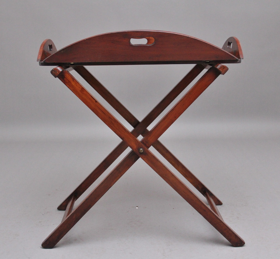 Antique 19th Century mahogany folding butlers tray on stand