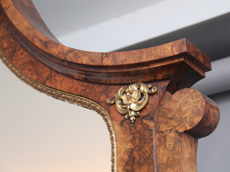 Antique Exhibition quality antique 19th Century burr walnut mirror back credenza