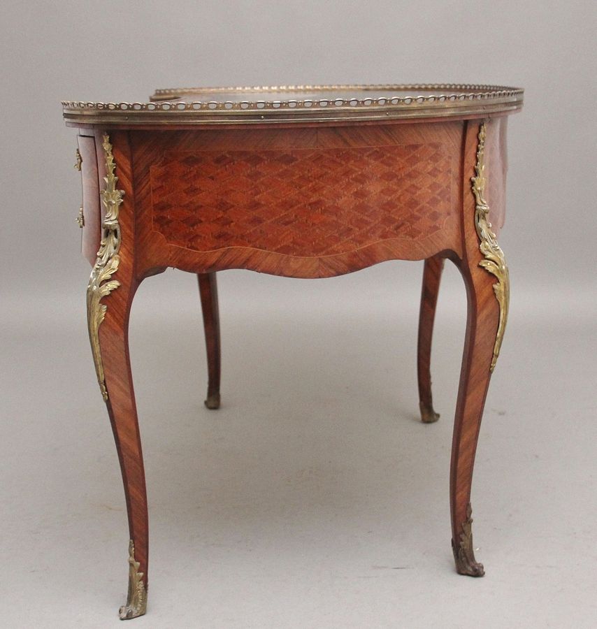 Antique 19th Century freestanding French parquetry and Kingwood kidney desk