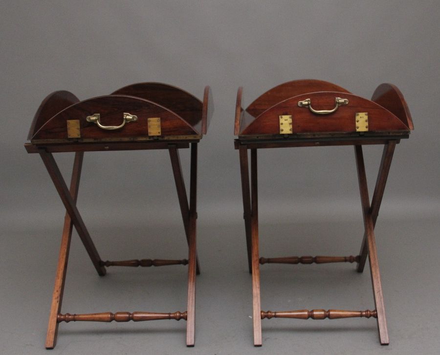 Antique A pair of 19th Century rosewood folding butlers tray on stands