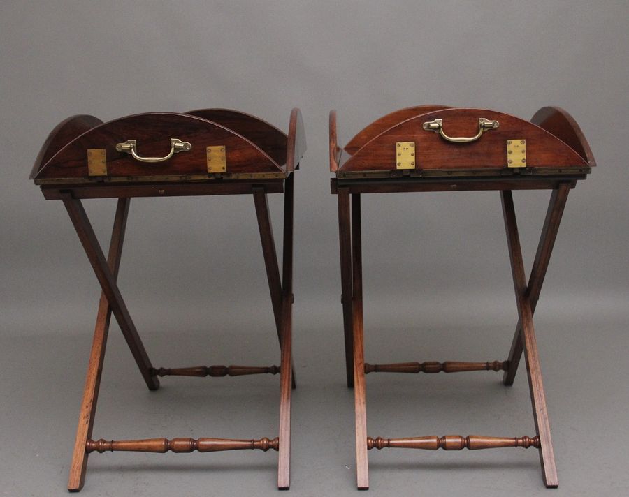 Antique A pair of 19th Century rosewood folding butlers tray on stands