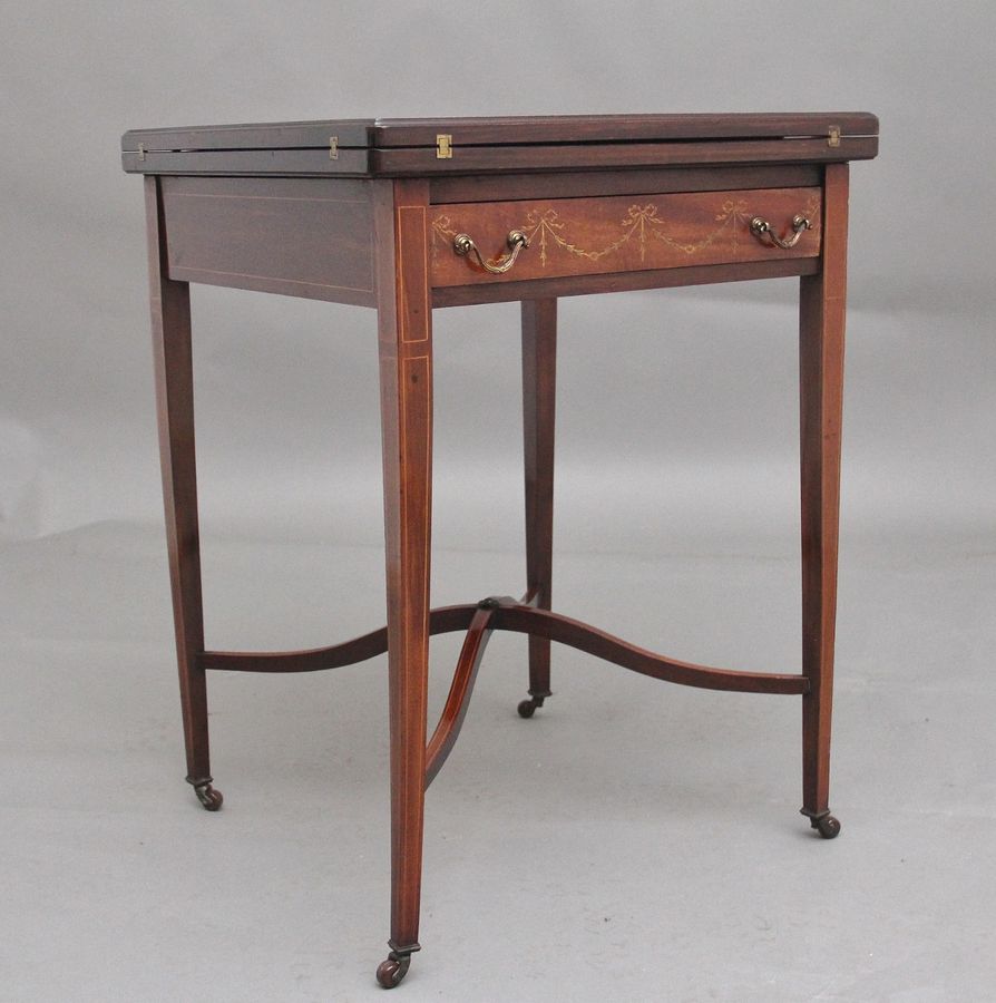 Antique Early 20th Century mahogany and inlaid card table