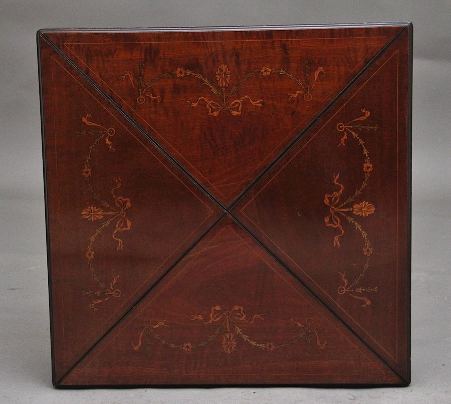 Antique Early 20th Century mahogany and inlaid card table