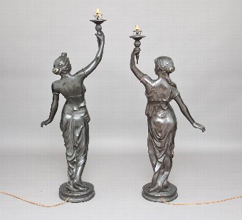 Antique Pair bronze figural lamps on china bases