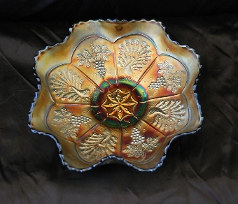 Fenton Carnival Glass Bowl - Peacock & Grape