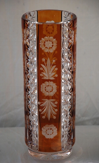 Vintage Bohemian Amber Overlayed Glass Vase
