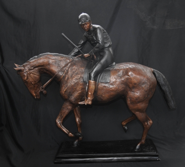 Bronze Horse Jockey Signed Bonheur Derby French
