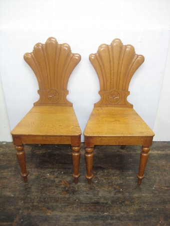 Antique Pair of Mid Victorian Oak Hall Chairs