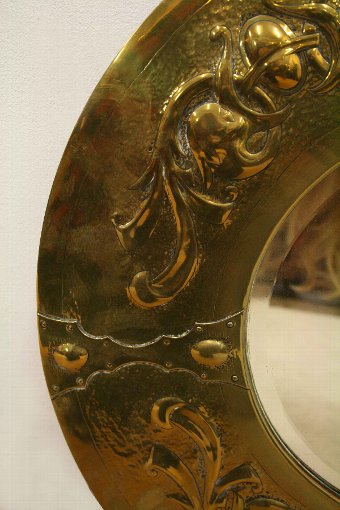 Antique Art Nouveau Brass Wall Mirror
