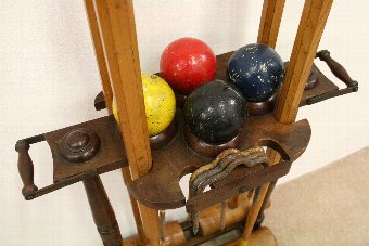 Antique Croquet Set with Oak Stand