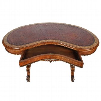 Antique Victorian Kidney Shaped Writing Table
