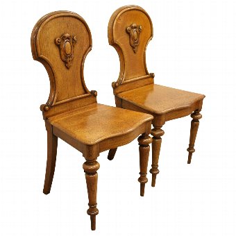 Pair of Victorian Oak Hall Chairs