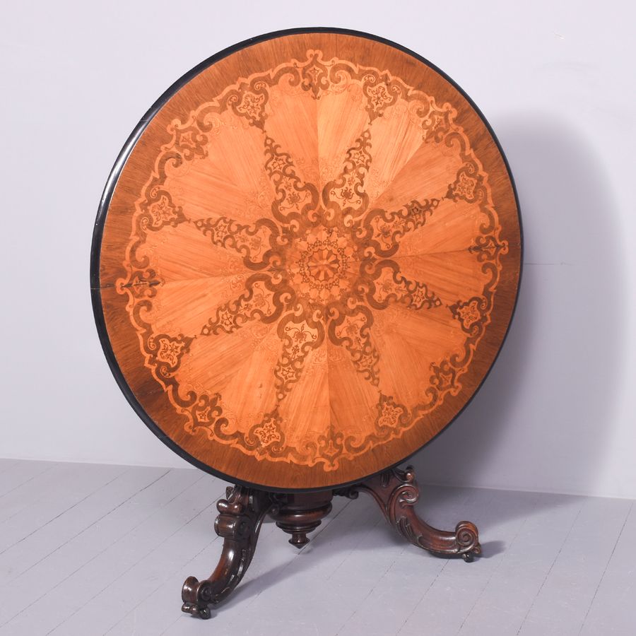 Antique Victorian Marquetry Inlaid Circular Breakfast Table