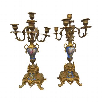 Pair of French Rococco Style Gilded and Porcelain Candelabra
