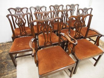 Antique Set of 10 Chippendale Style Mahogany Dining Chairs