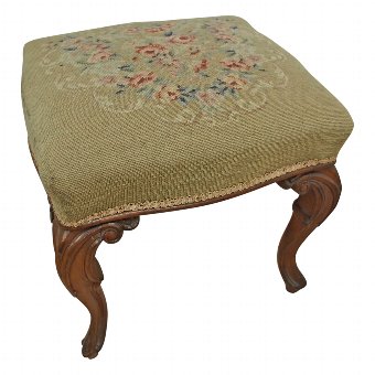 Victorian Carved Walnut Cabriole Stool