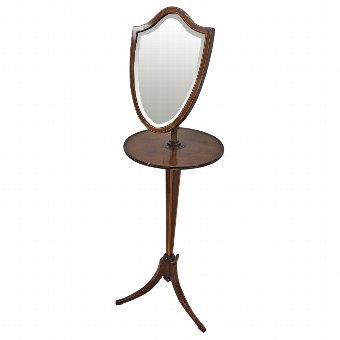 Unusual Sheraton Style Mahogany Shaving Mirror or Dressing Mirror on Stand