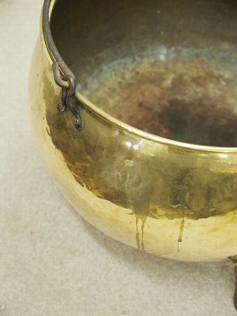 Antique Large Brass Circular Log Bin or Cauldron
