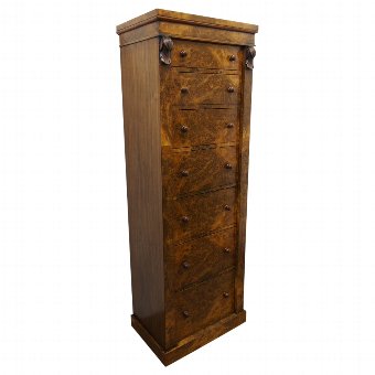 Tall Victorian Style Burr Walnut Wellington Chest